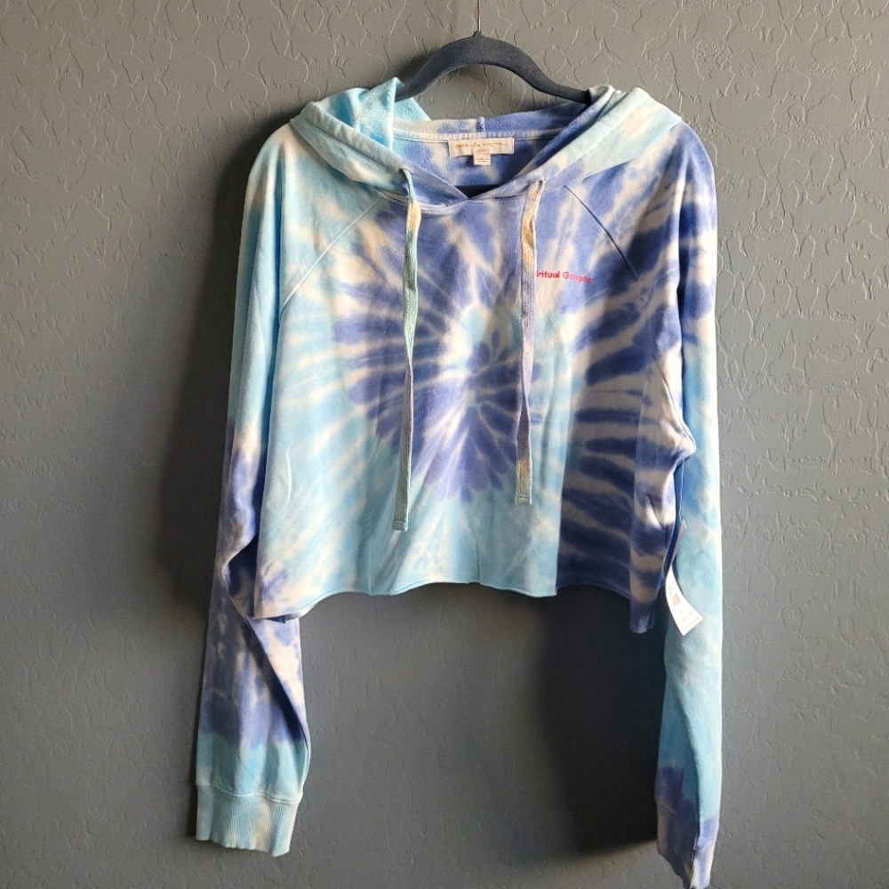 Spiritual Gangster Luna Crop Blue Tie Dye Hoodie Sz XL Pullover Sweatshirt